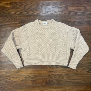 Aritzia Sundays Best Peggy Cropped Cable Sweater Beige